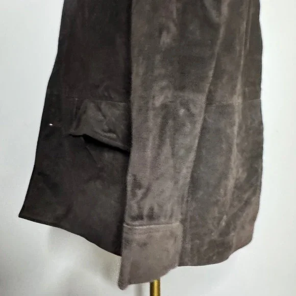 Old Navy Mens S Genuine Leather Suede Jacket Dark Brown Button Front Trucker